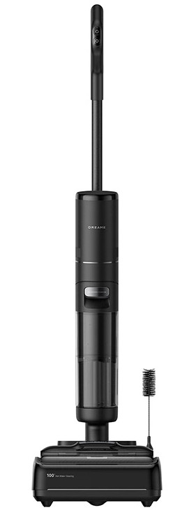 Czarny odkurzacz z końcówką szczotkową.