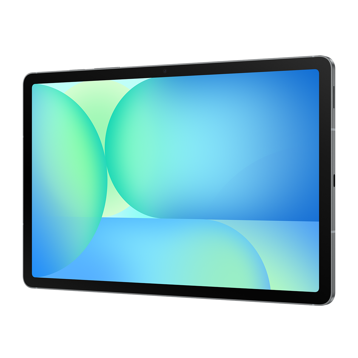 Mavi ve yeşil arka planlı bir tablet. Bazı yuvarlak şekiller görüntülüyor.
