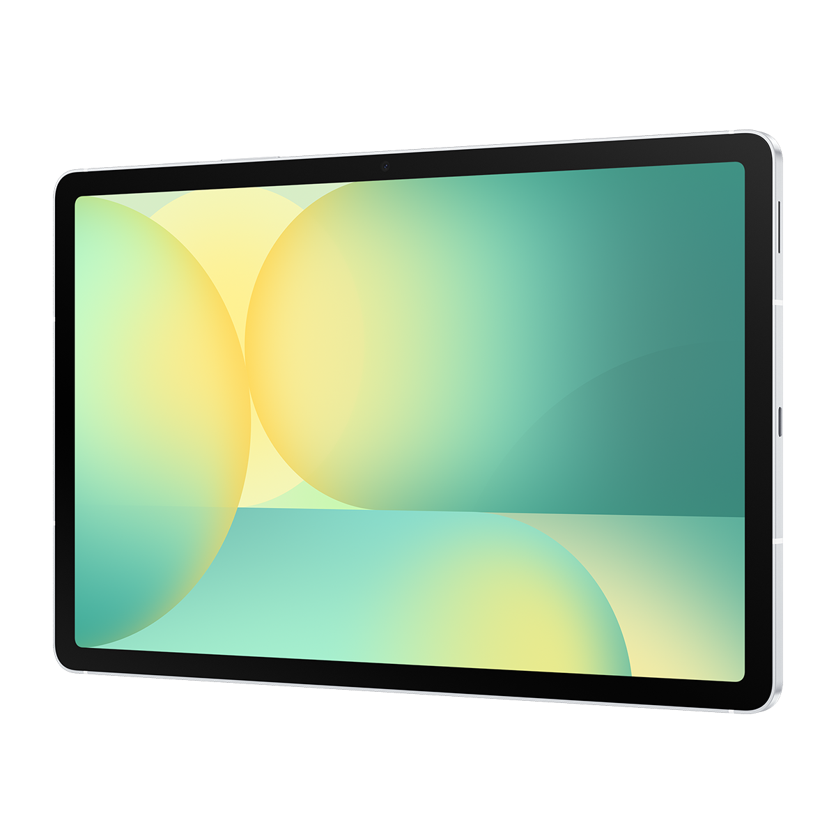 Beyaz çerçeveli, degrade bir arka plan görüntüleyen bir tablet.