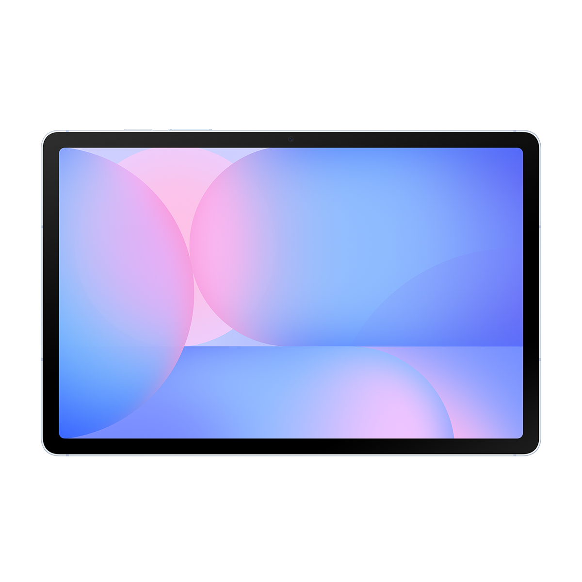 Siyah zemin üzerinde mavi ve pembe soyut arka planlı tablet.