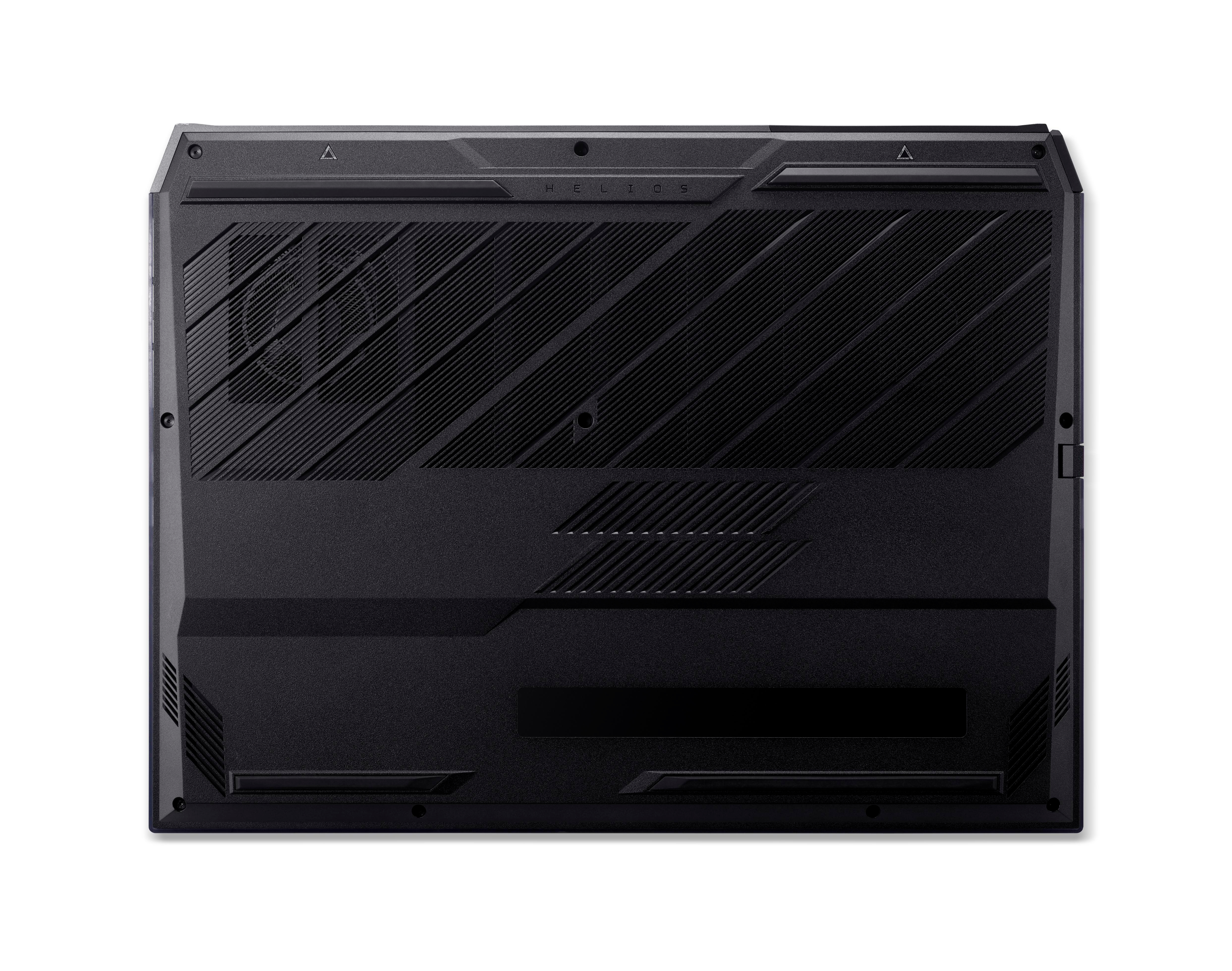 Schwarze Laptopbasis mit Lüfter und einigen Details.