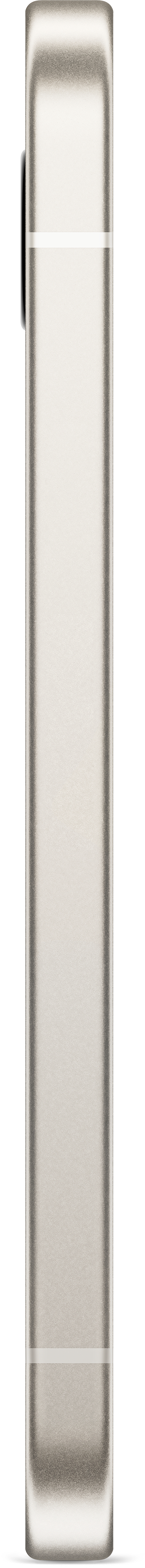 Seitenansicht eines silbernen Smartphones. Das Telefon ist hoch und dünn, mit einem schlichten Design.