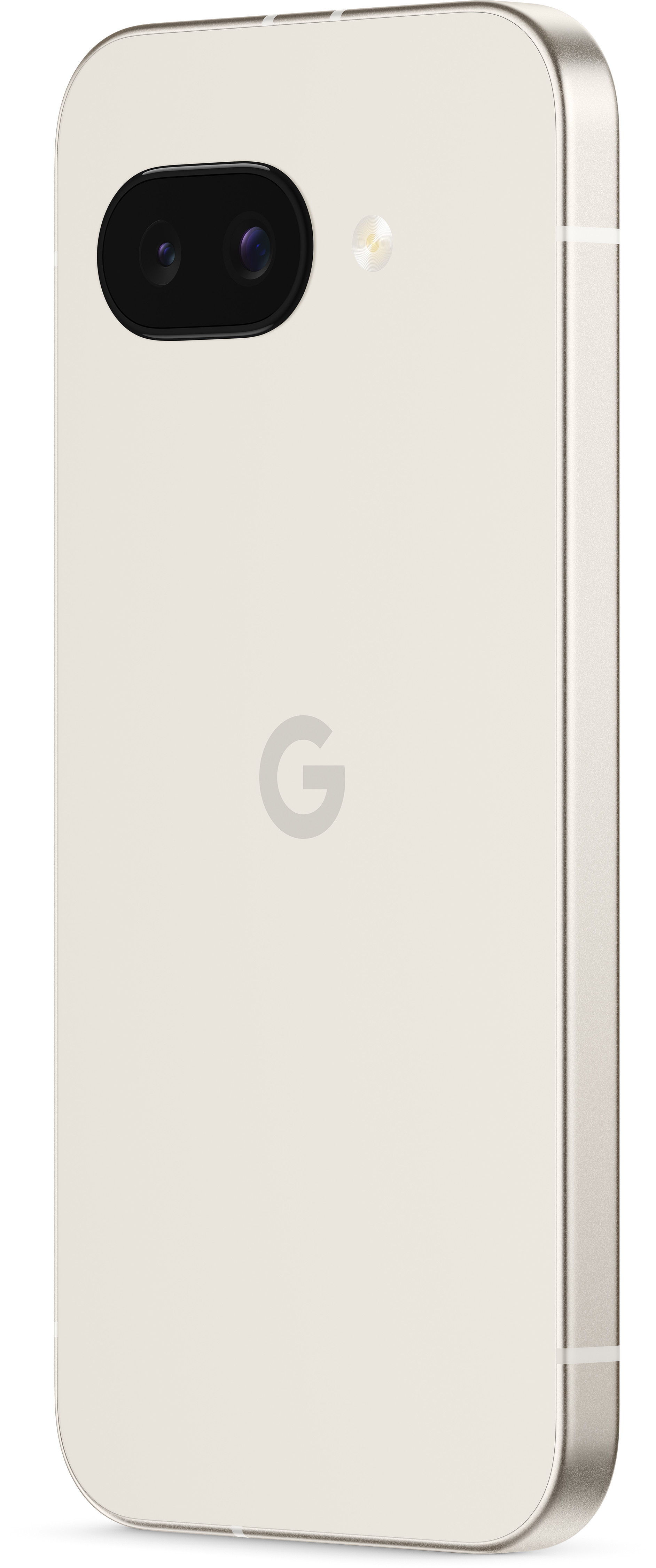 Rückseite eines cremefarbenen Telefons mit Dualkameras und G-Logo.