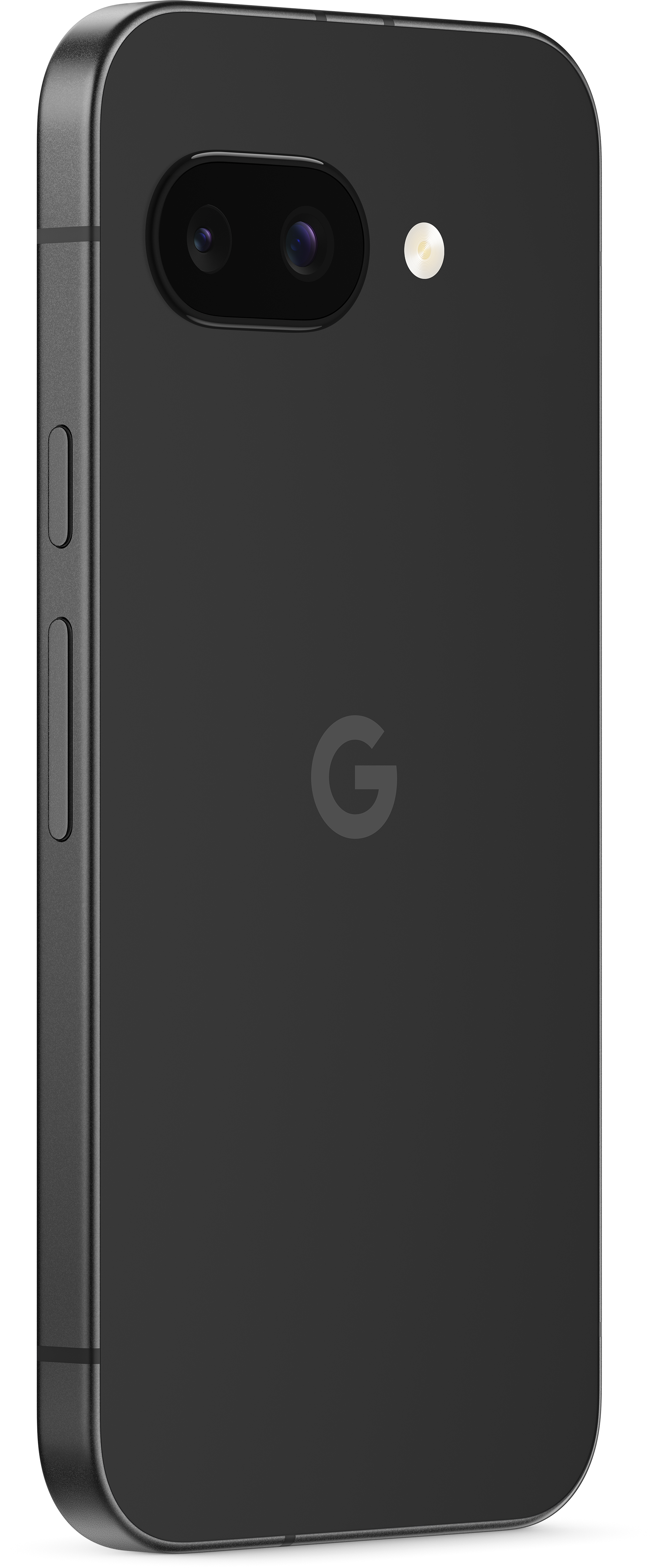 Die Rückseite eines schwarzen Google-Telefons mit Kamera, Blitz und 'G'-Logo.