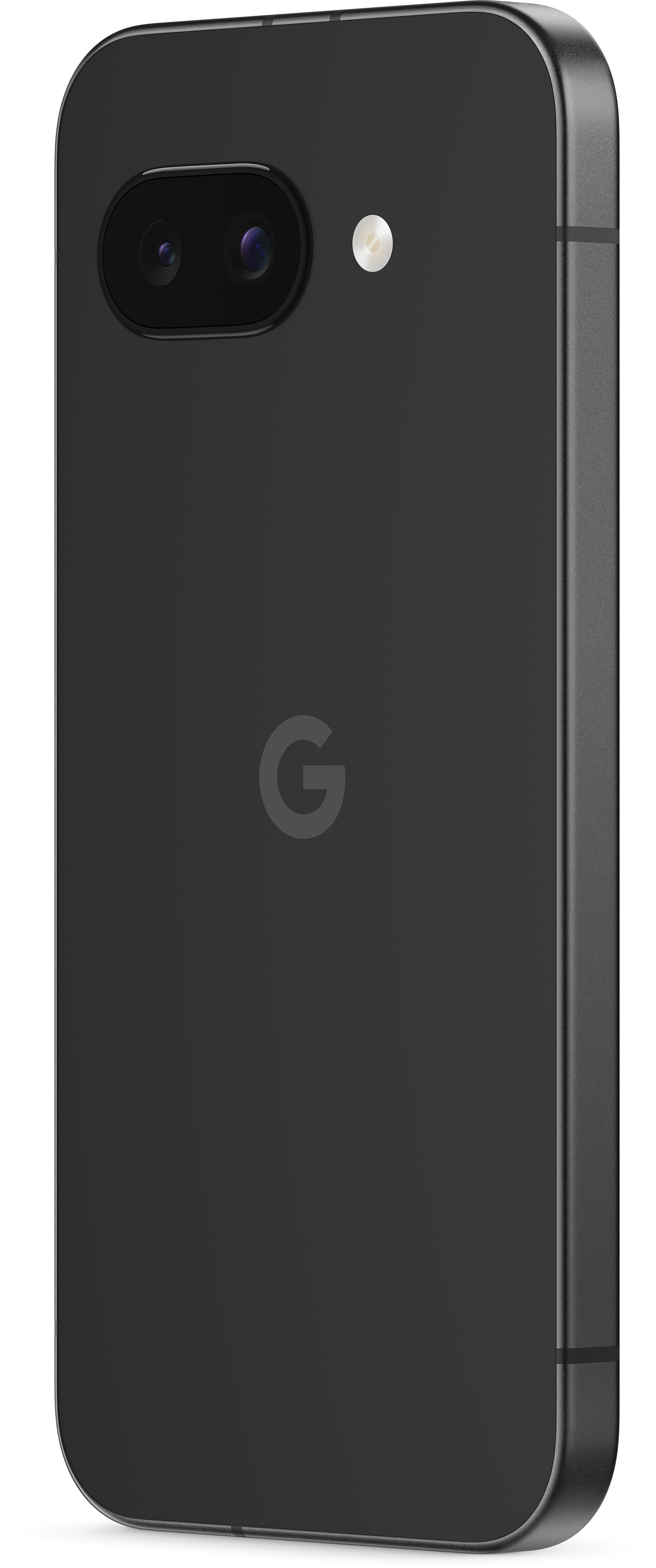 Schwarzes Smartphone, Rückseite mit zwei Kameras und Google-Logo.