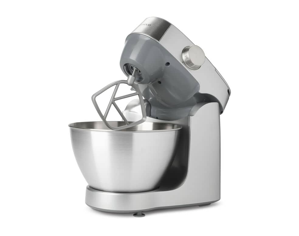 Ezüst és szürke álló mixer rozsdamentes acél tál.