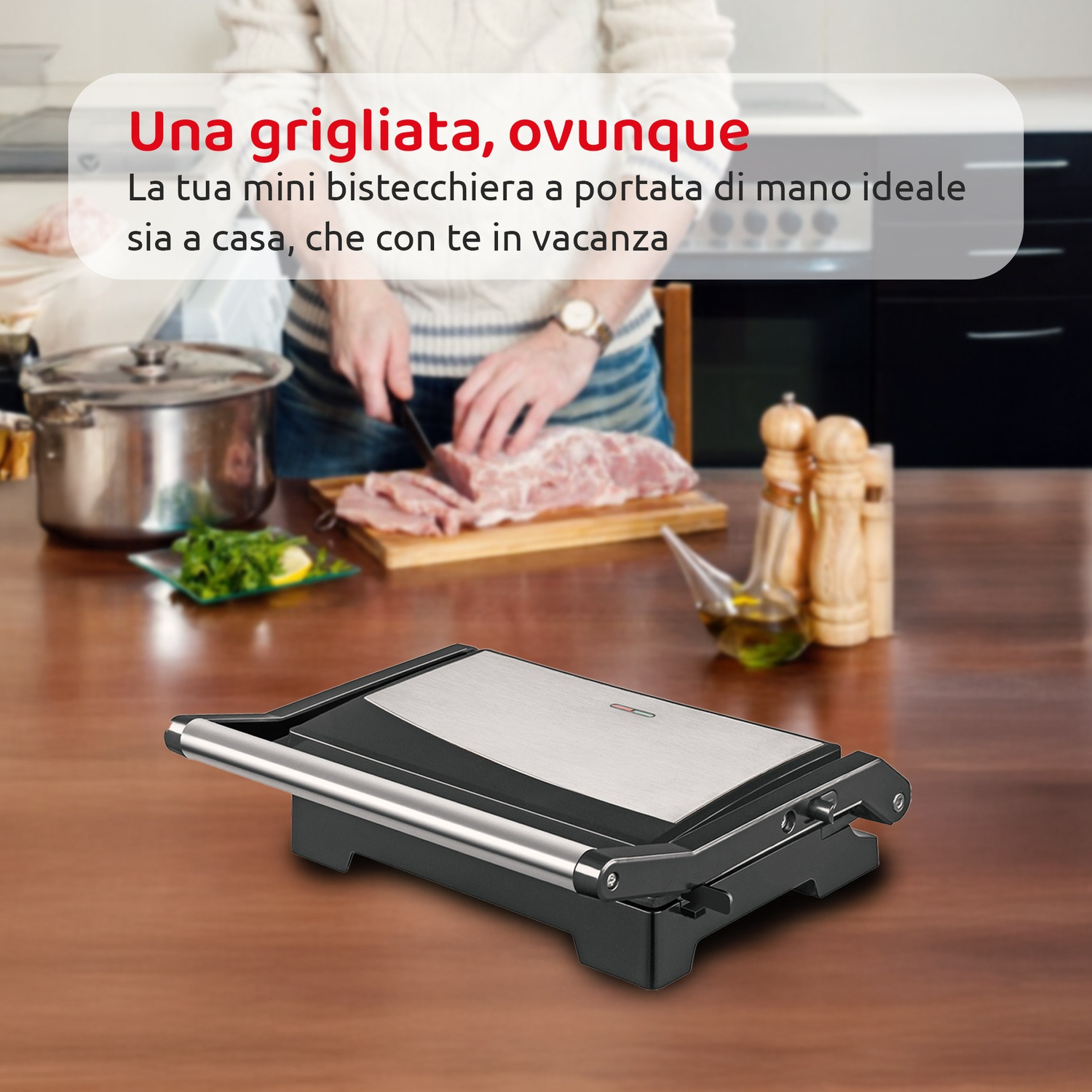 Griglia su un tavolo con testo sovrapposto sul grigliare ovunque.