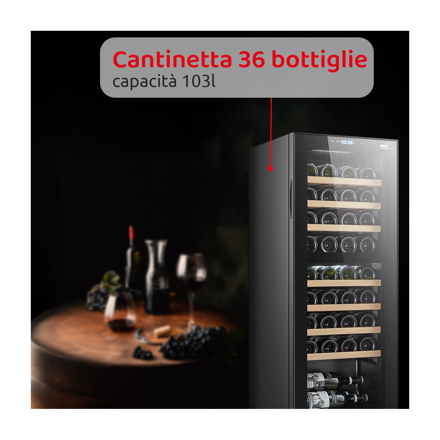 Una cantinetta con capacità di 36 bottiglie.