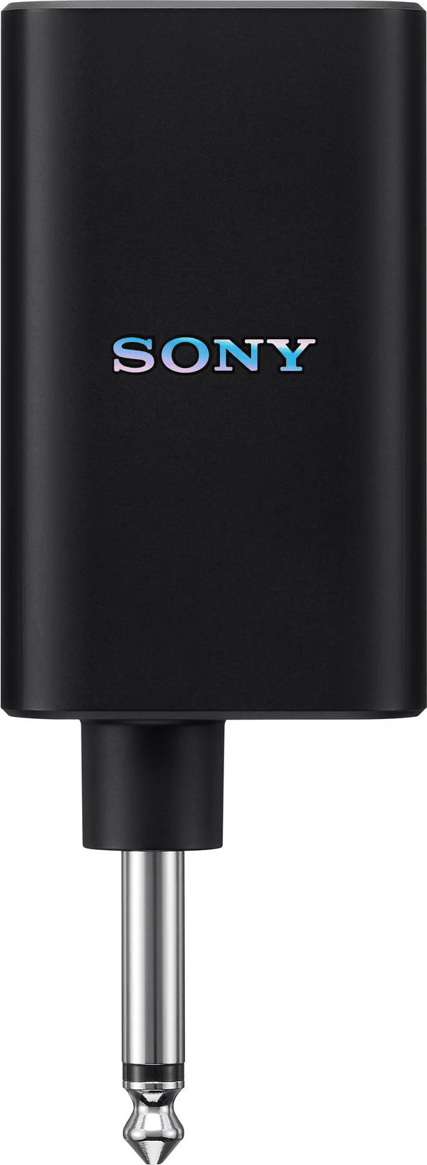 Egy fekete Sony mikrofon adapter fém csatlakozóval és Sony logóval elöl, fehér háttérrel.