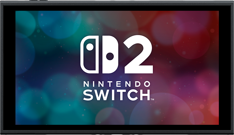 Nintendo Switch képernyő, Nintendo Switch logóval és színes háttérrel.