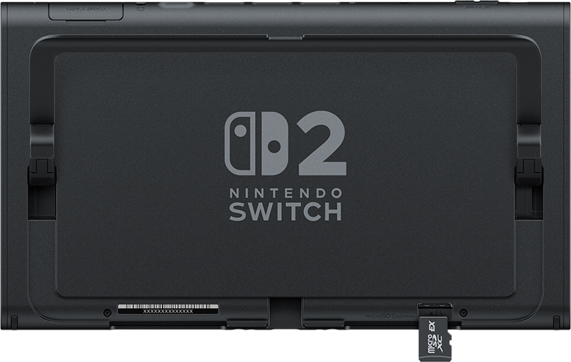 A Nintendo Switch hátulja, a logót és a portokat mutatva.