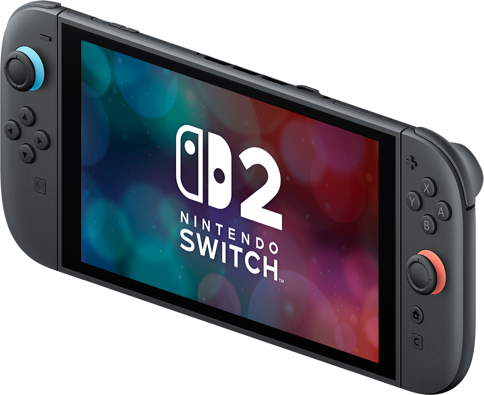 Nintendo Switch konzol csatlakoztatott vezérlőkkel. A képernyőn a Nintendo Switch logója látható.