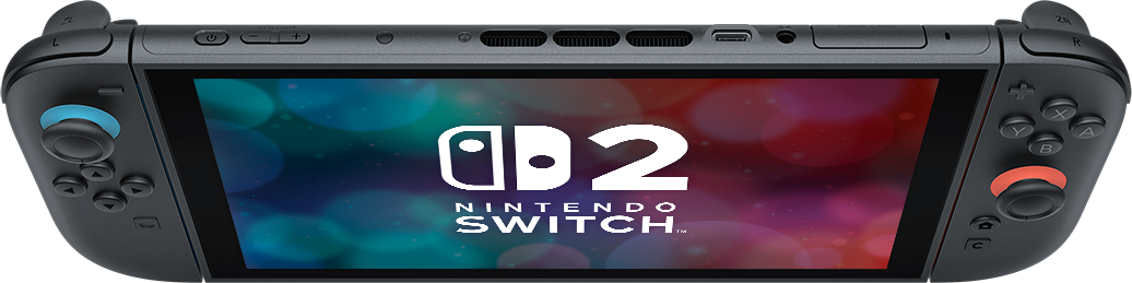 Nintendo Switch Joy-Cons-okkal, a Nintendo Switch 2 logójával.