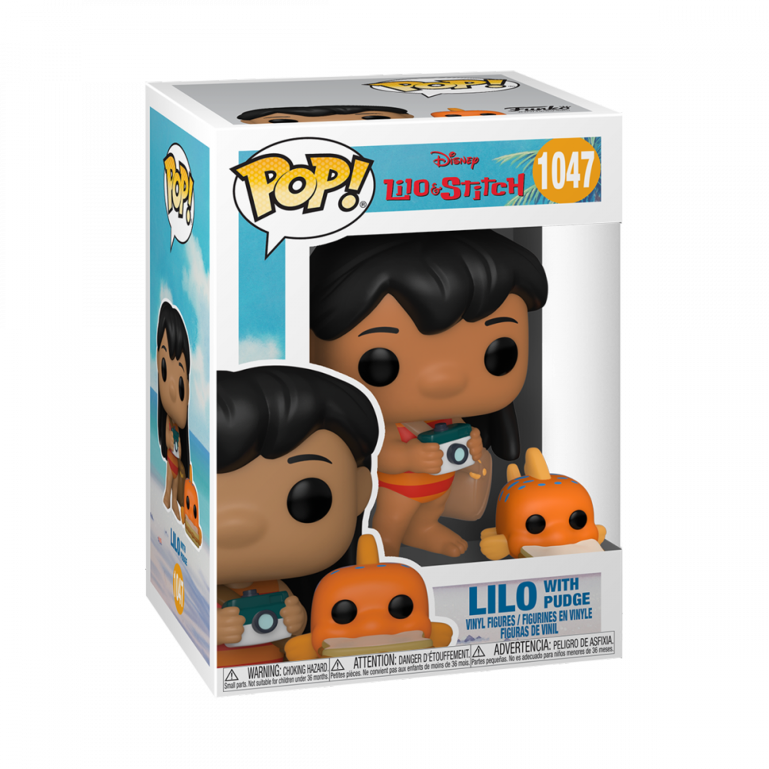 A Funko Pop box with a Lilo figure with Pudge. The box has images on it.