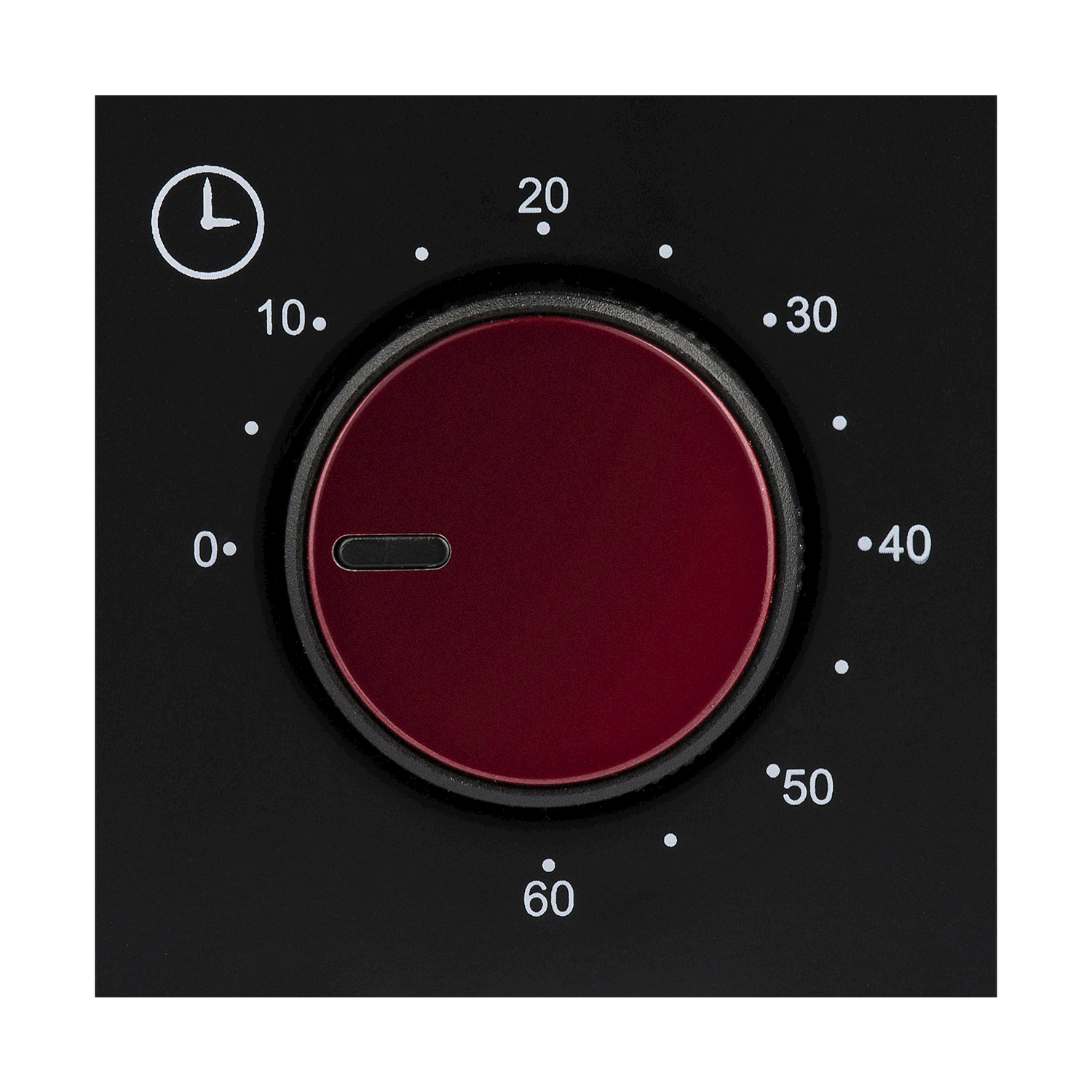 Un quadrante rosso con numeri e un simbolo del timer. Il quadrante è nero.