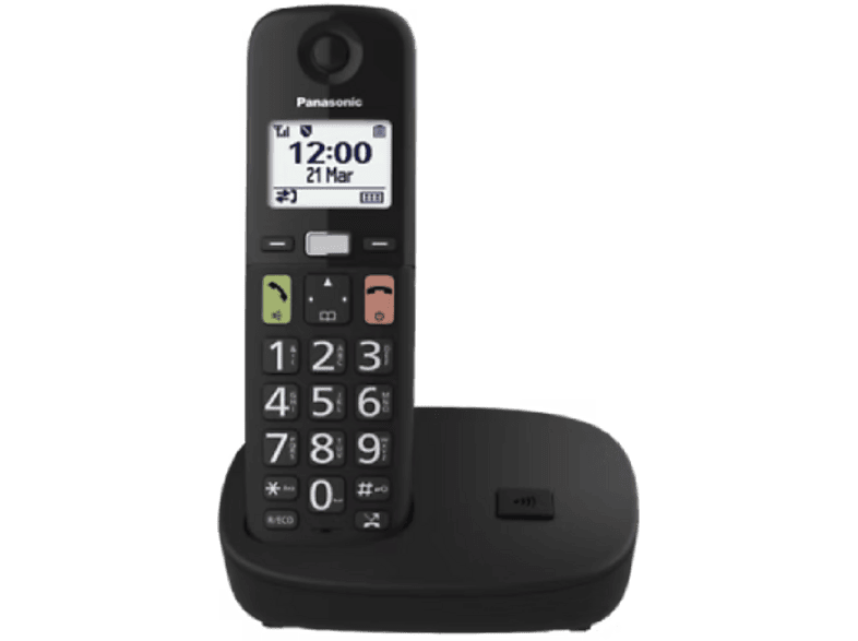 Teléfono - Panasonic KX-TGU110, Pantalla Retroiluminada, Botones Grandes, Compatible con Audífonos, Negro