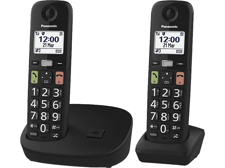 Teléfono - Panasonic KX-TGU112, Duo, Pantalla Retroiluminada, Botones Grandes, Compatible con Audífonos, Negro