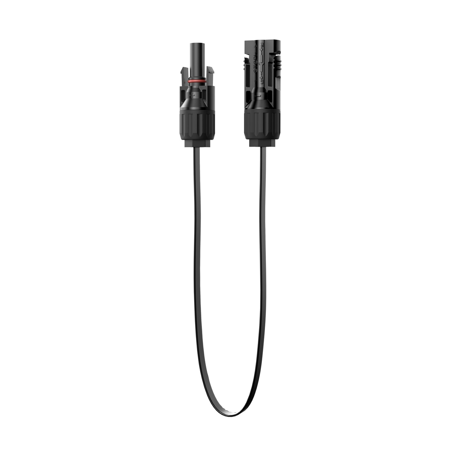 Two black connectors with wires, lying on a white background.