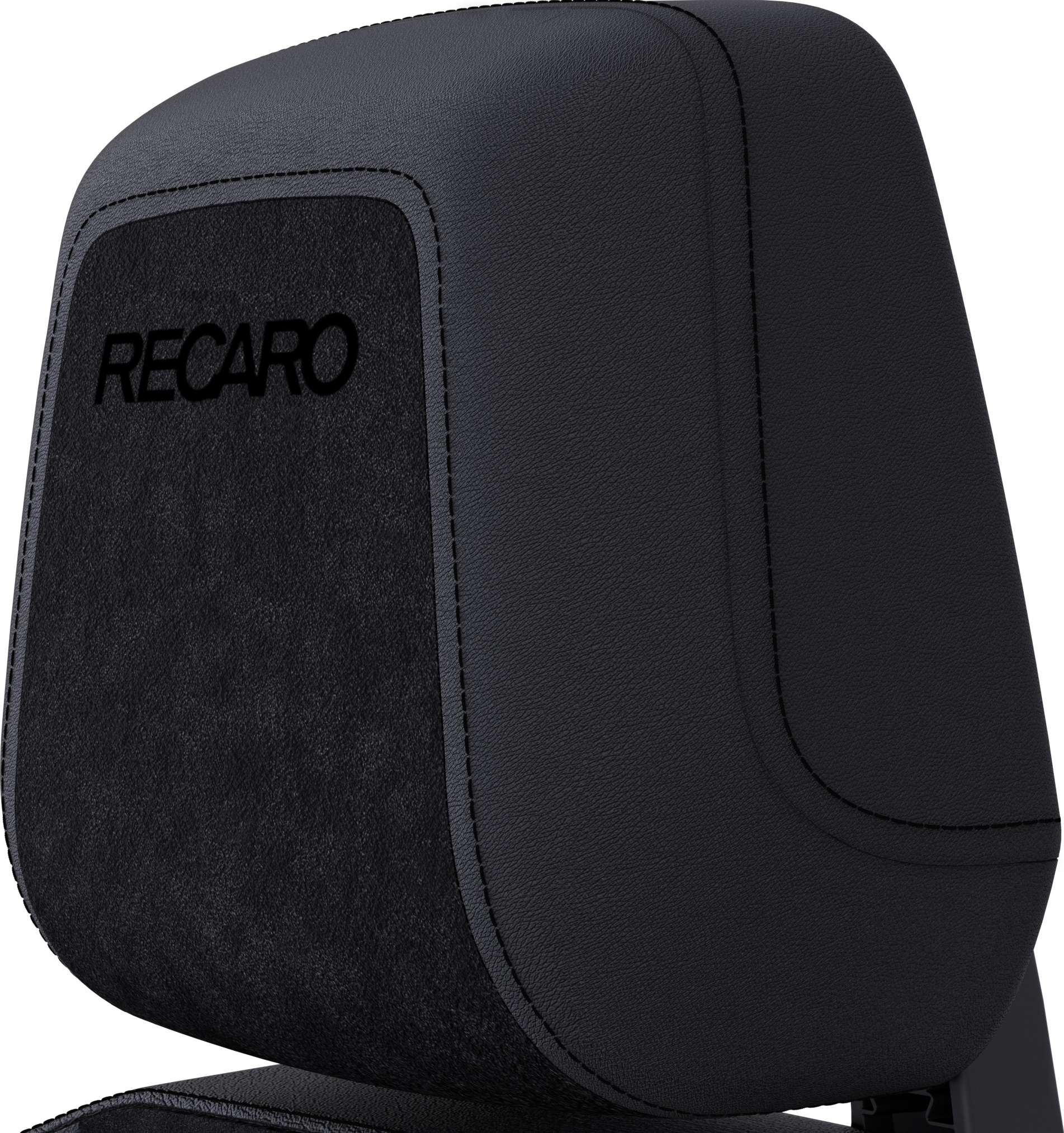 Primo piano di un poggiatesta nero con il marchio Recaro.