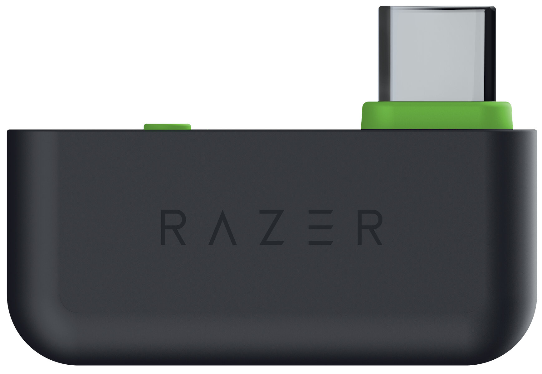 Czarny klucz sprzętowy USB Razer z zielonym wierzchem i zielonym przyciskiem, widok z boku.