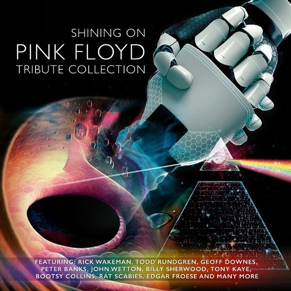 Cover des Pink Floyd Tribute-Albums. Eine Roboterhand hält ein Prisma. Ein Regenbogen geht davon aus. Text enthält Künstlernamen.
