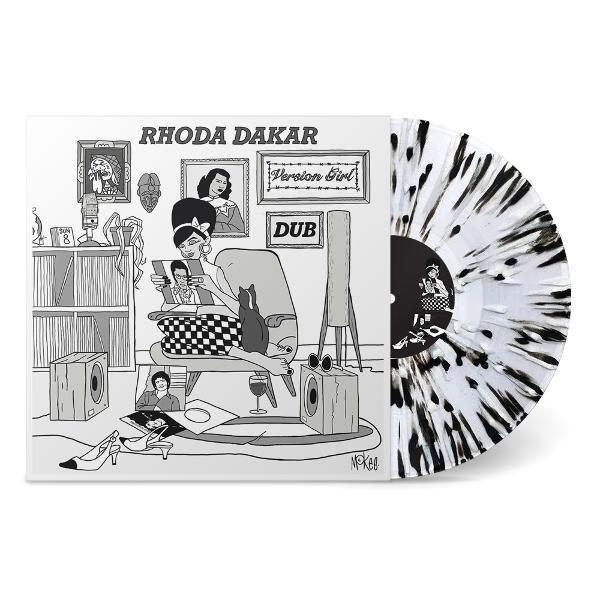Rhoda Dakar Vinyl-Schallplattenhülle, Artwork mit einer Frau, Schallplatten und einem Schachbrettstuhl.