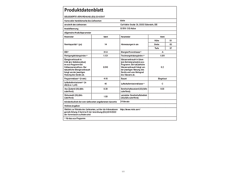 Miele Geschirrspüler G 5611 SCi Active (Edelstahl/CleanSteel)