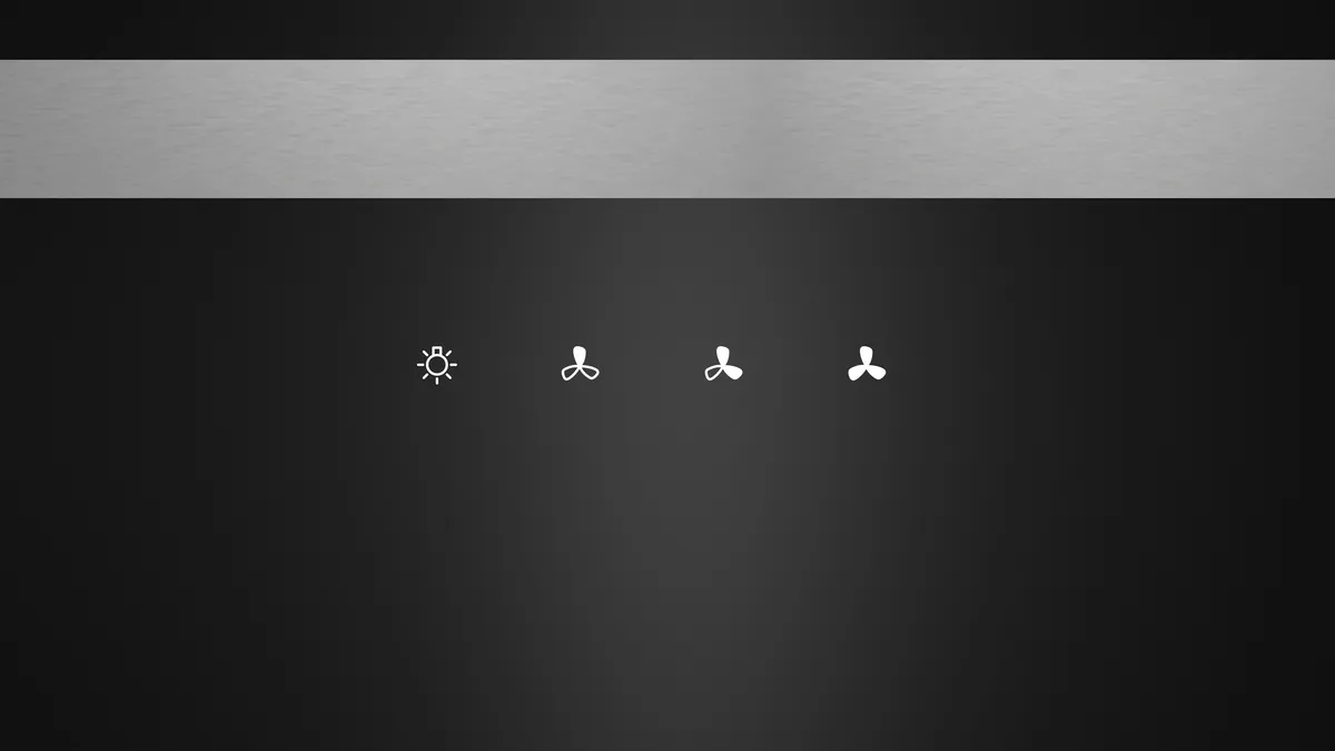 Fan sembolleri ve ışık sembolü olan siyah bir panel. Arka plan daha koyu bir gri tonu.
