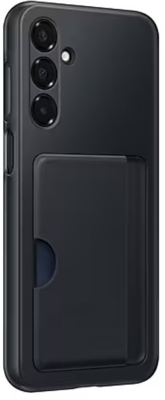 Czarne etui na telefon z uchwytem na karty, widok z boku.