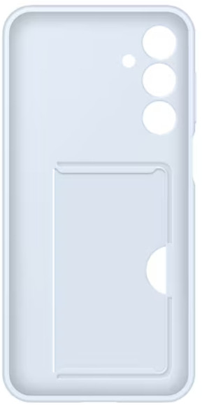 Jasnoniebieskie etui na telefon z miejscem na kartę.