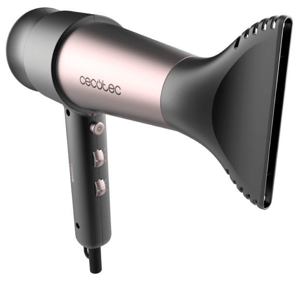 Czarna i różowo-złota suszarka do włosów. Widoczna jest nazwa marki 'cecotec'.