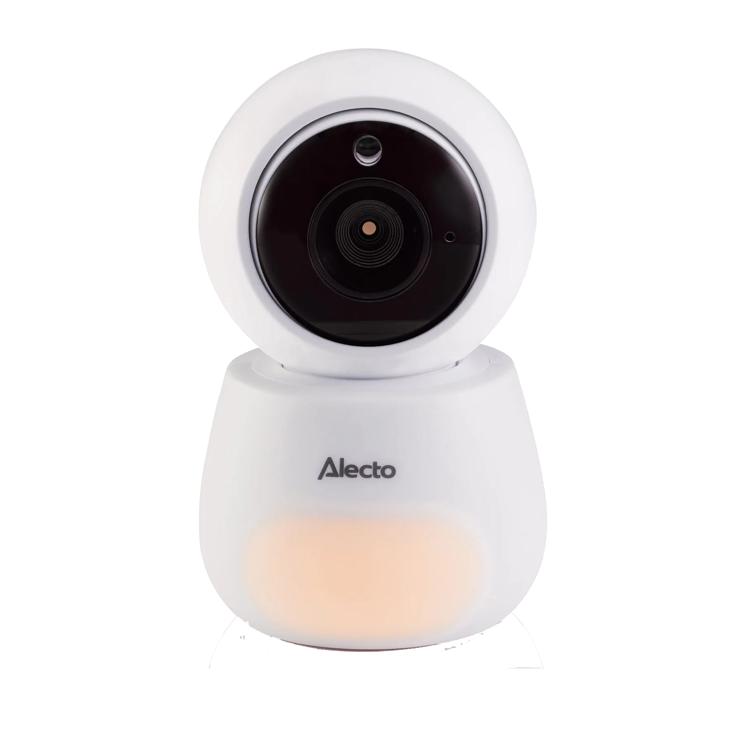 Moniteur bébé blanc avec caméra et lumière. La marque est Alecto.