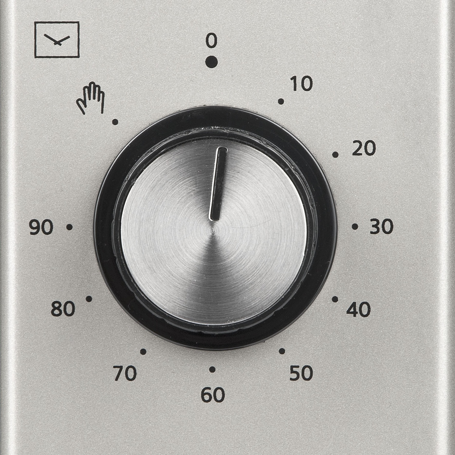 Manopola timer microonde con numeri e icona mano.