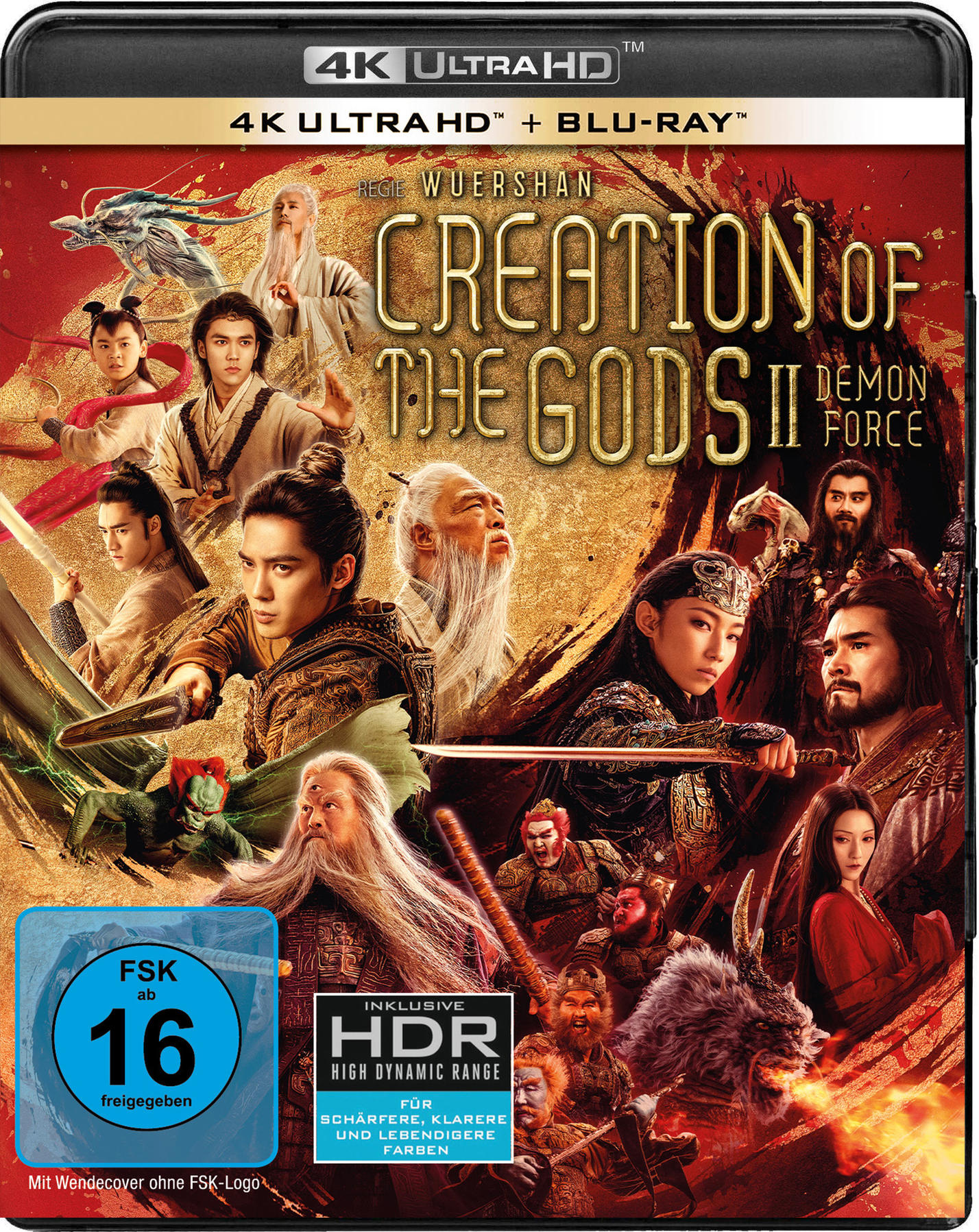 Filmcover: 'Creation of the Gods II'. Gruppe von Charakteren in einer Fantasy-Umgebung, vor rotem Hintergrund.