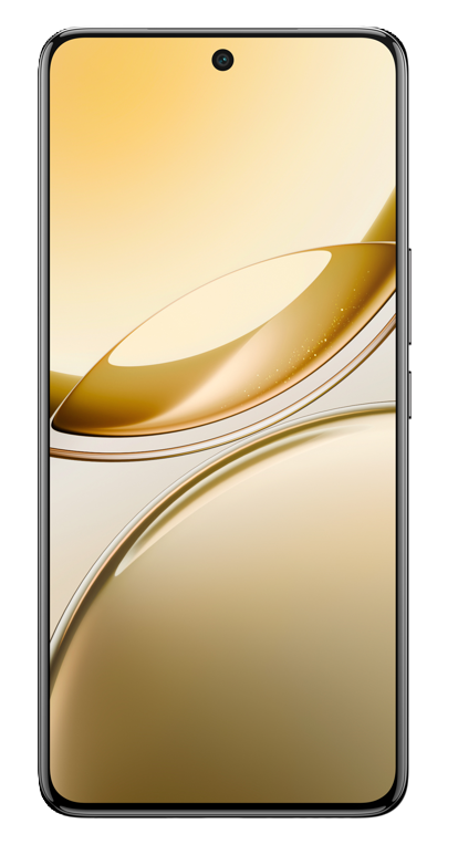 Goldenes Smartphone mit mittiger Frontkamera, schwarzem Rahmen, goldenem Verlauf.