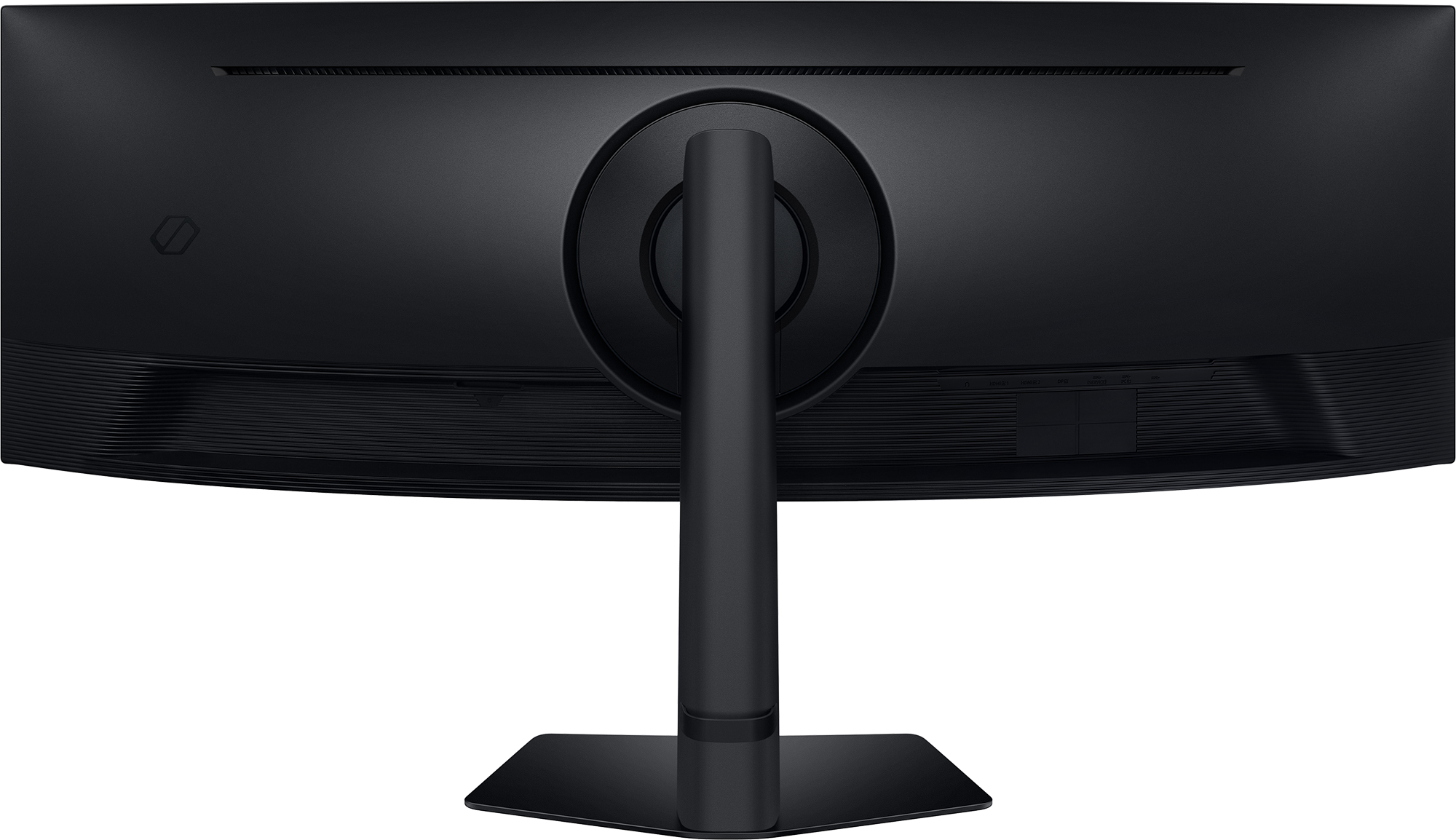 Fekete számítógép monitor hátulról. Ívelt.
