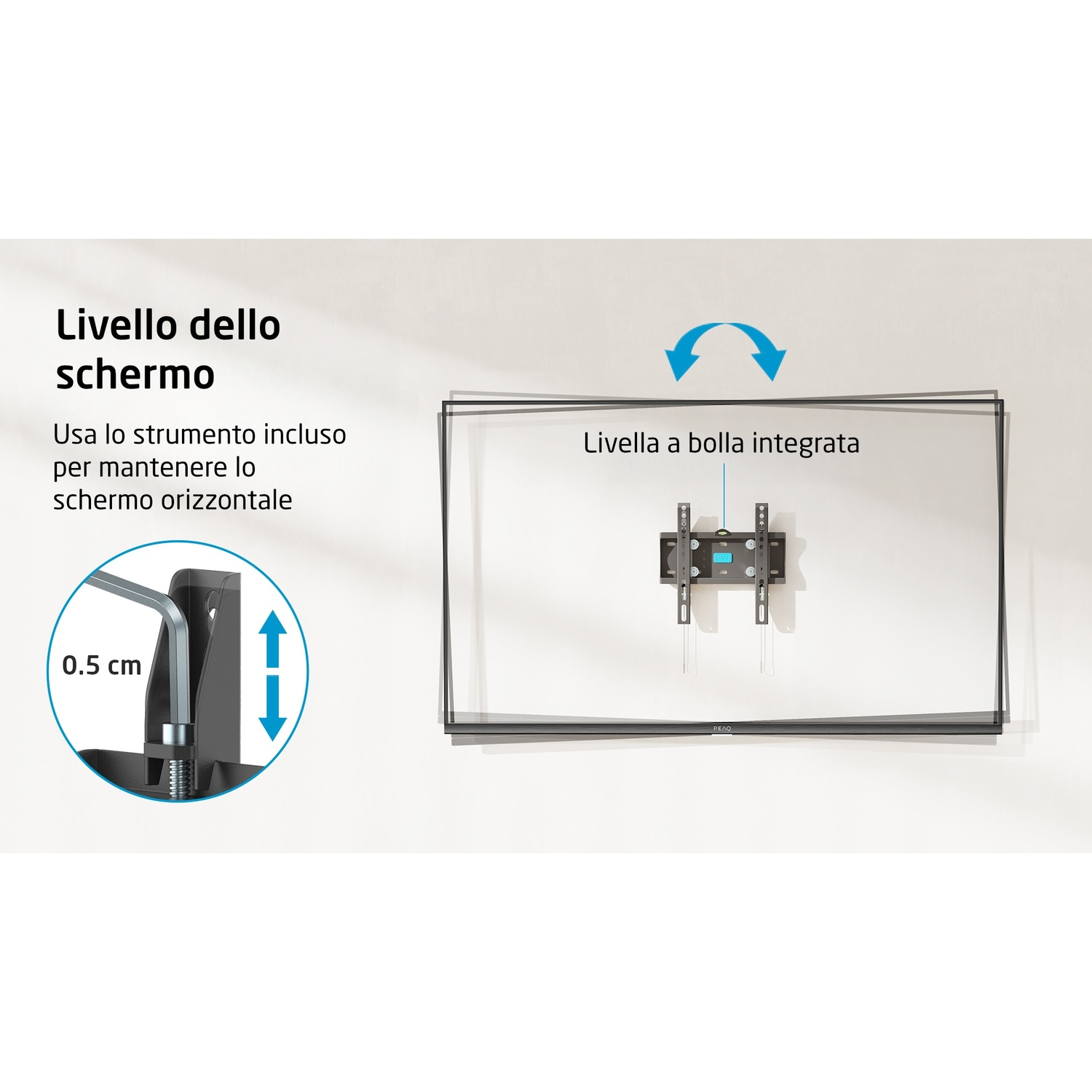 TV montato a parete. Uno strumento di livello viene utilizzato per garantire che lo schermo sia orizzontale.