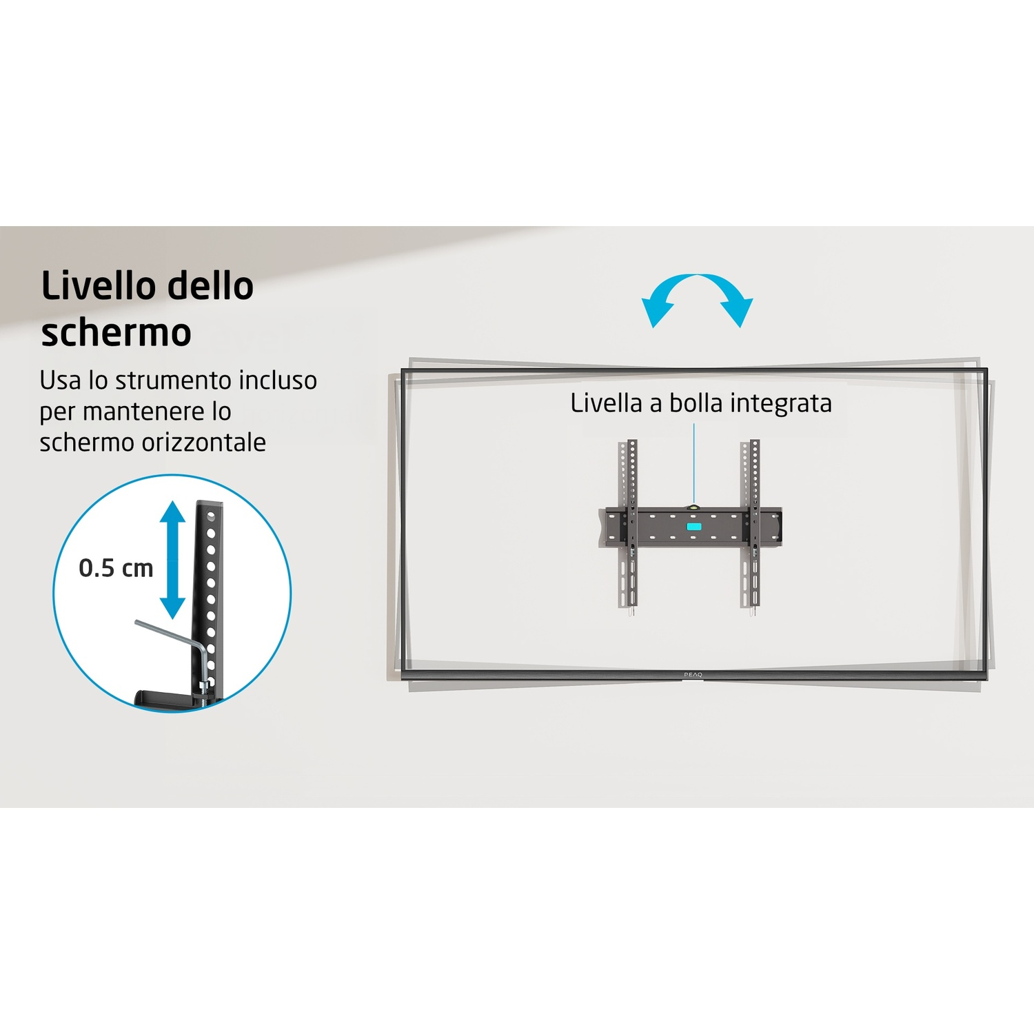 Diagramma che mostra un supporto TV con livella.