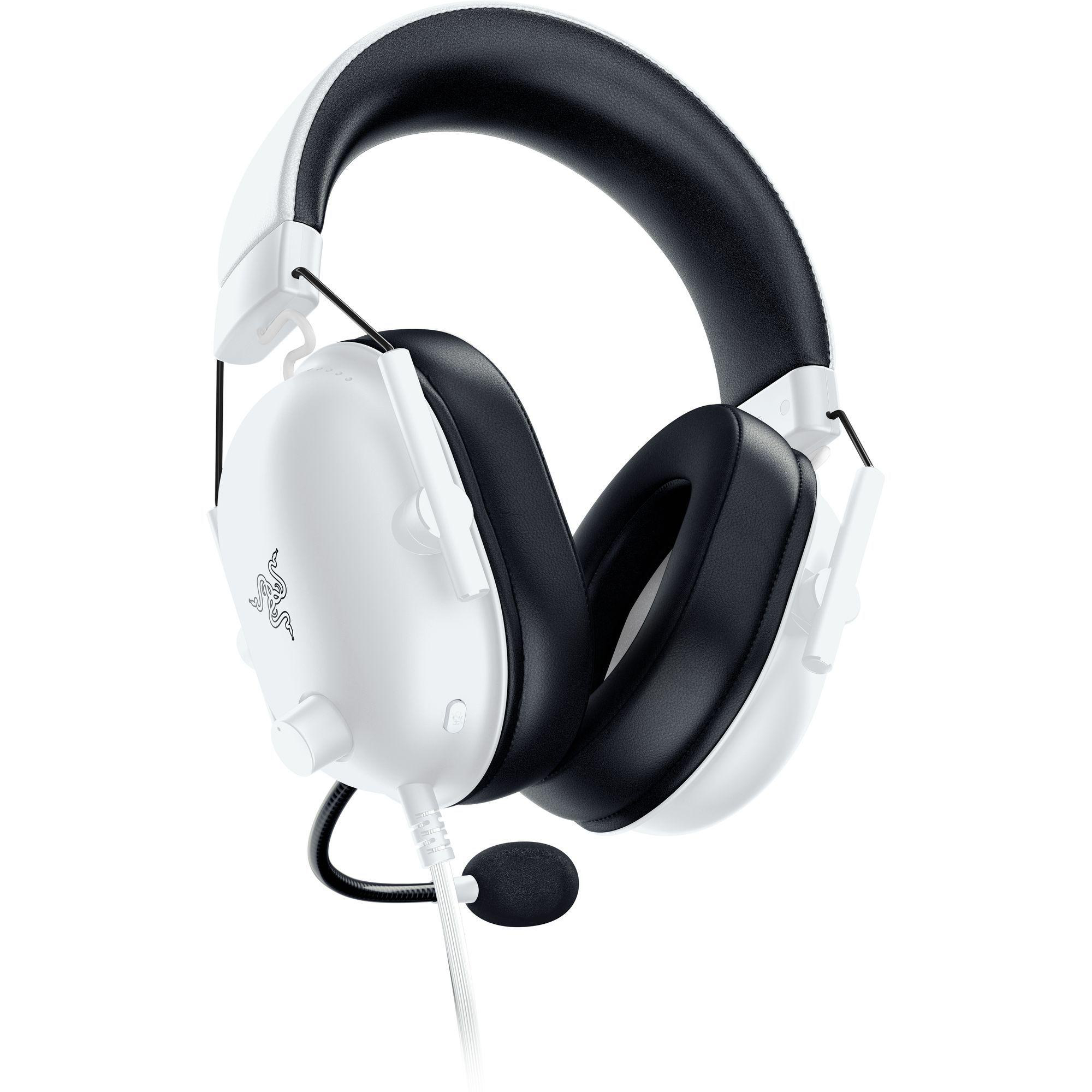 Weißes und schwarzes Gaming-Headset mit Mikrofon.
