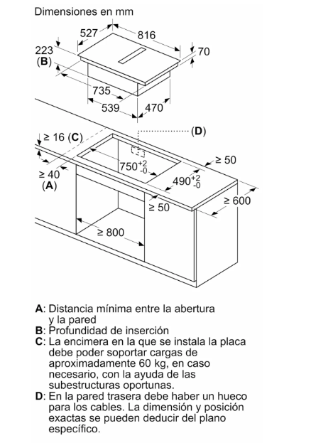 Dibujo técnico que muestra la instalación de una placa.