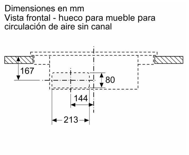 Dibujo técnico con dimensiones para la circulación del aire.