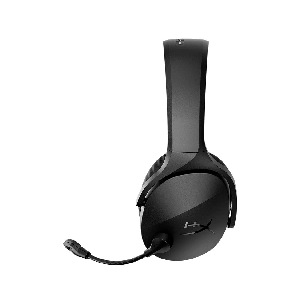 Schwarzes Gaming-Headset, das das Mikrofon und die Ohrmuscheln zeigt.