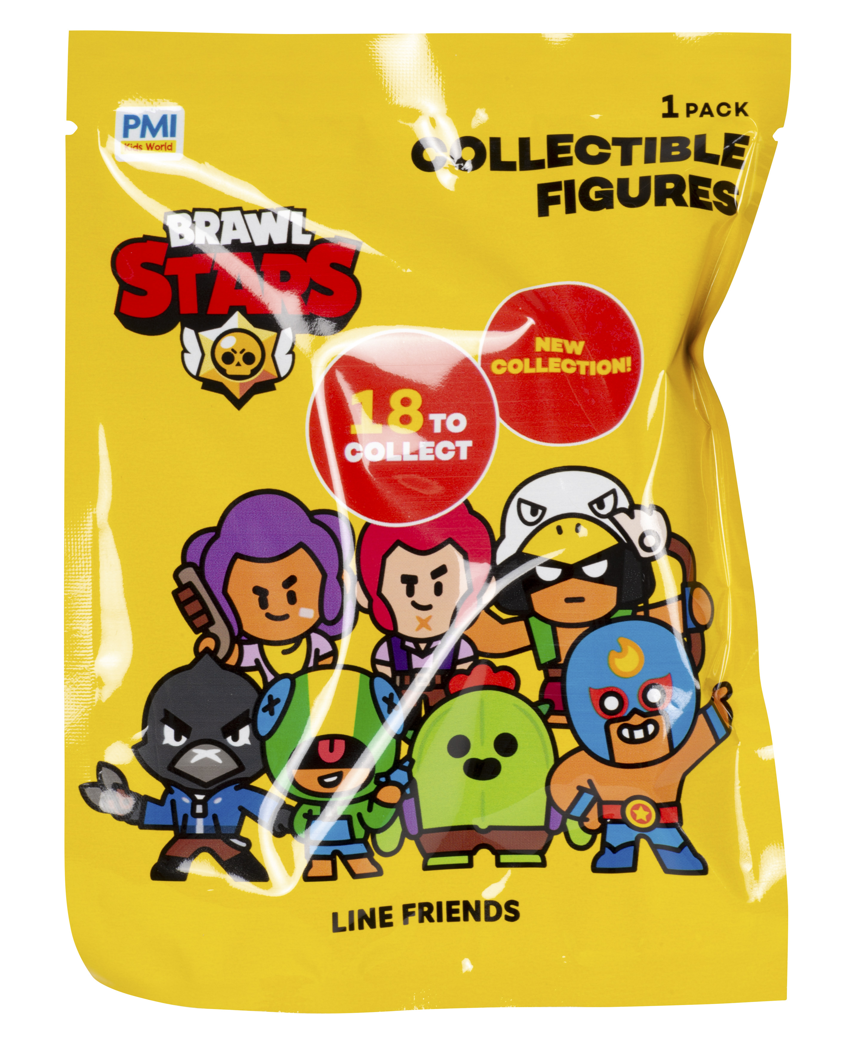 Sammelfiguren-Packung. Text: Brawl Stars, 18 zum Sammeln.