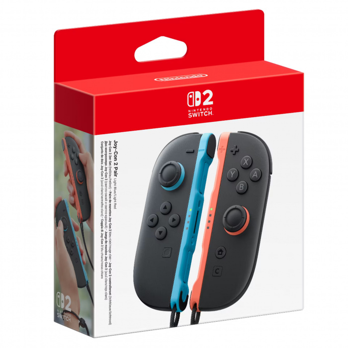 Pudełko kontrolerów Joy-Con do Nintendo Switch. Pudełko jest czerwone z kontrolerami w środku.