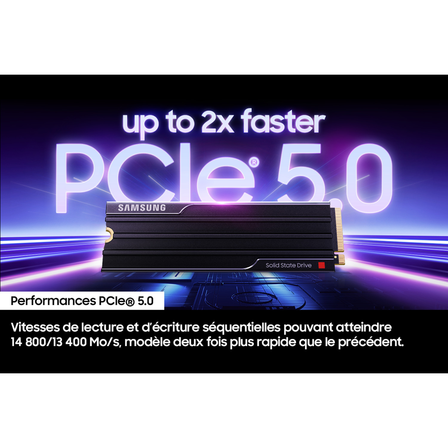 Carte SSD avec texte devant un fond violet.