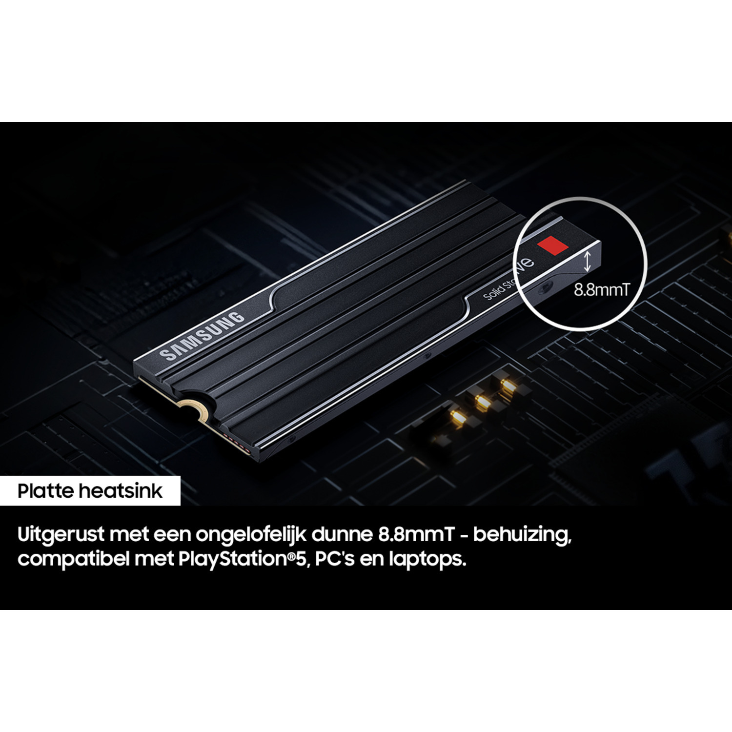 Zwarte Samsung SSD, met de woorden 'Solid State'.