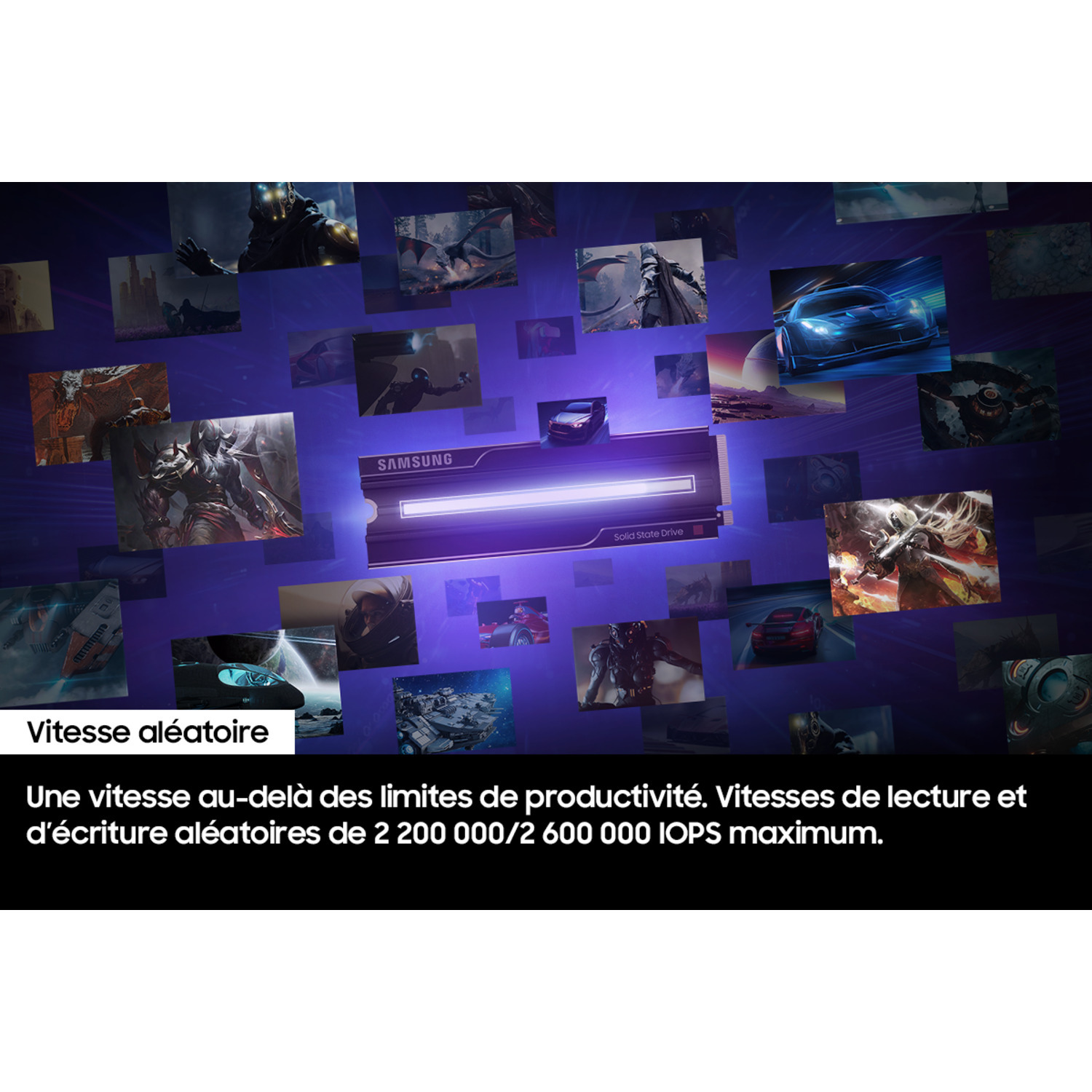 Carte SSD avec diverses images de jeux en arrière-plan.