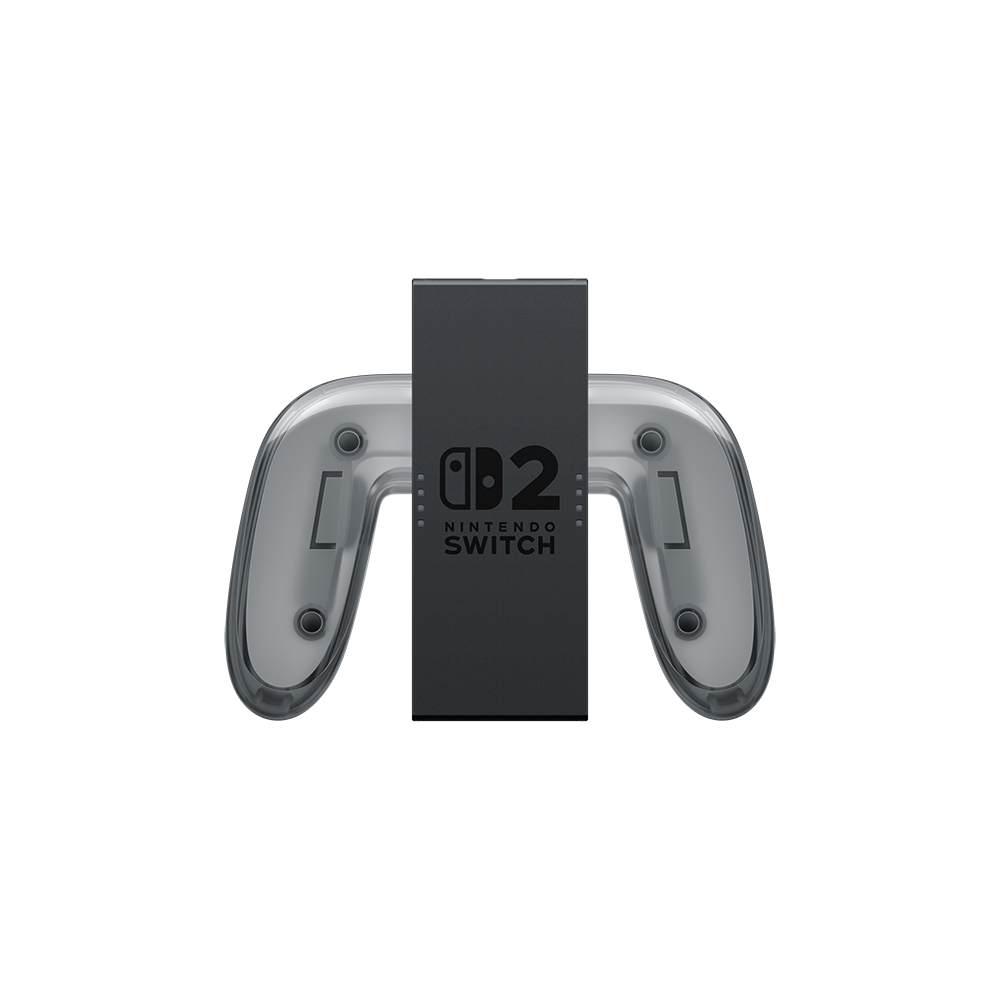 Uchwyt na kontroler Nintendo Switch. Uchwyt jest szary i ma logo Nintendo Switch.