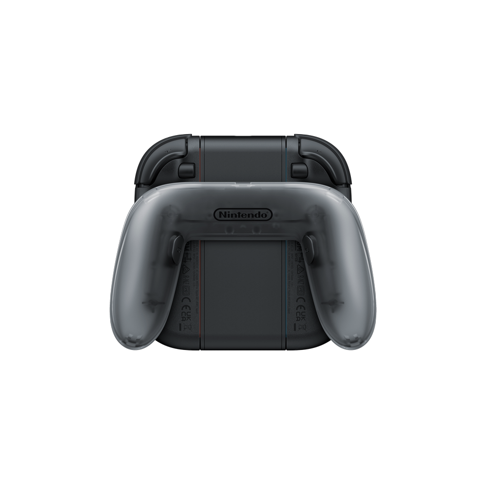 Dwa przezroczyste, szare kontrolery Nintendo Switch.