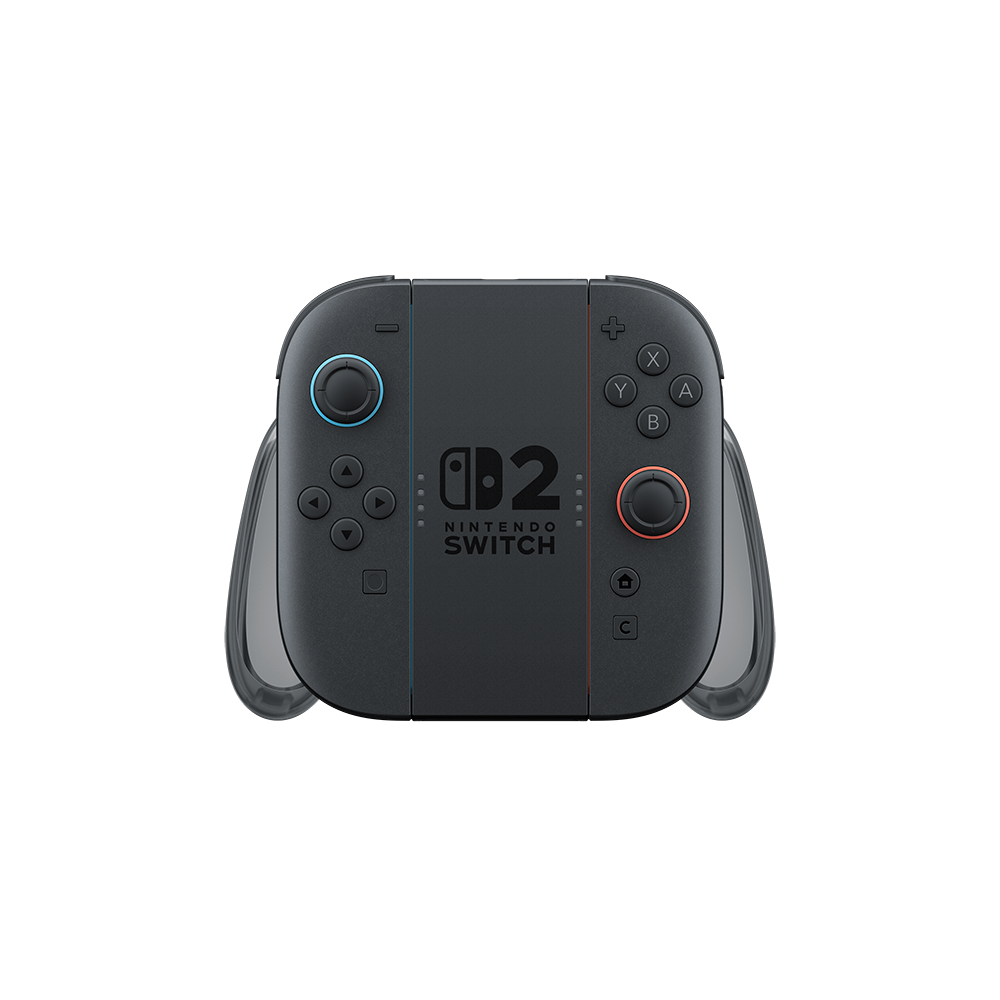 Czarny kontroler Nintendo Switch, widok z góry na białym tle.